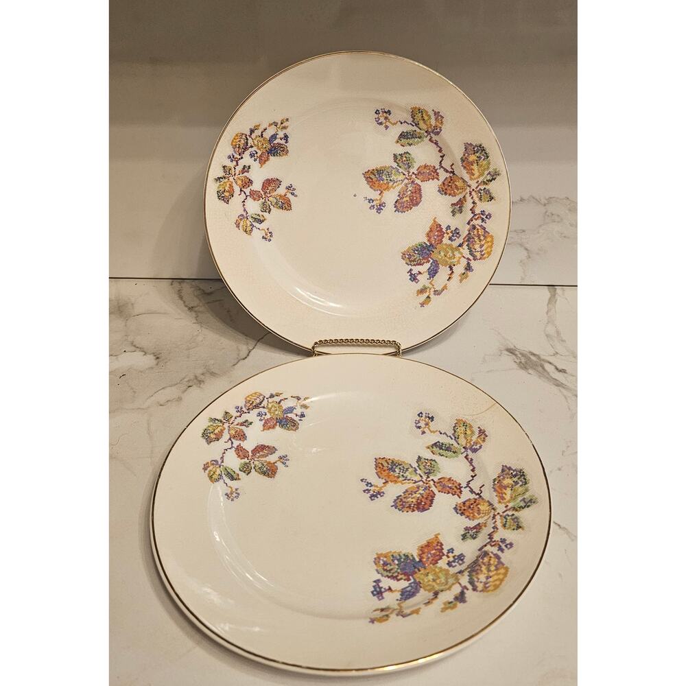 Vintage CROOKSVILLE CHINA Dinner Plates, USA 1940's Set of 2